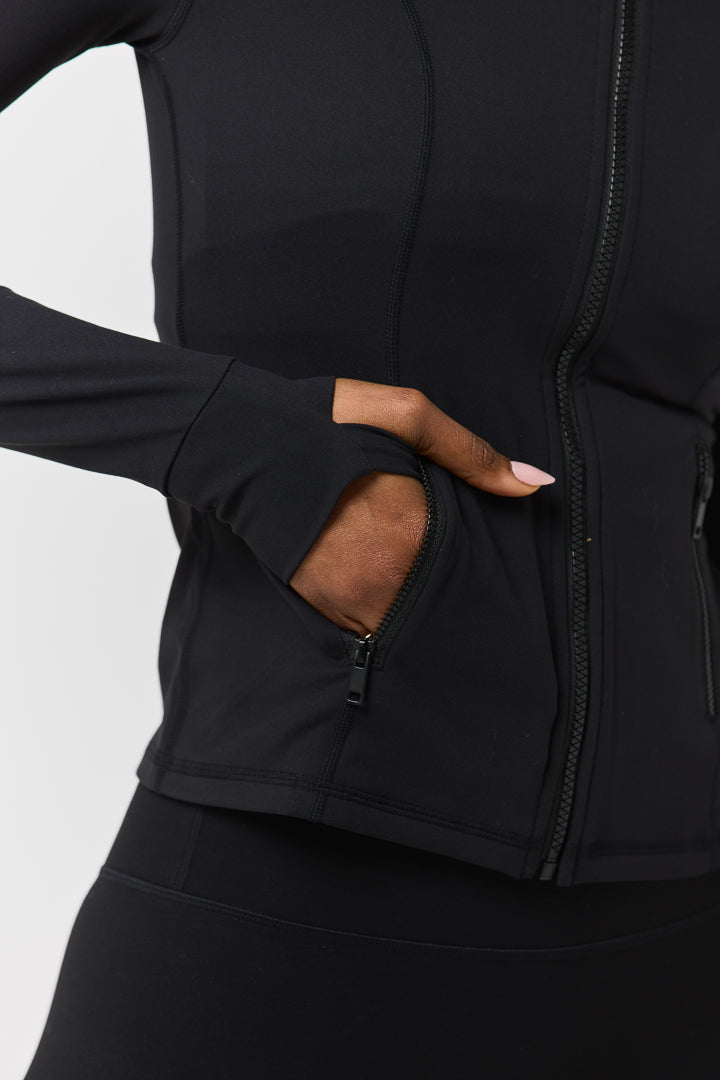 Fitted Zip Up Jacket - Black